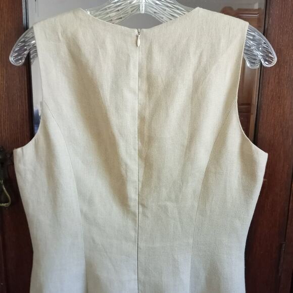 GRUPPO Italy 100% Linen Flax Dress SZ M Lined Sleeveless Sheath Back Zip Tan - Picture 6 of 10